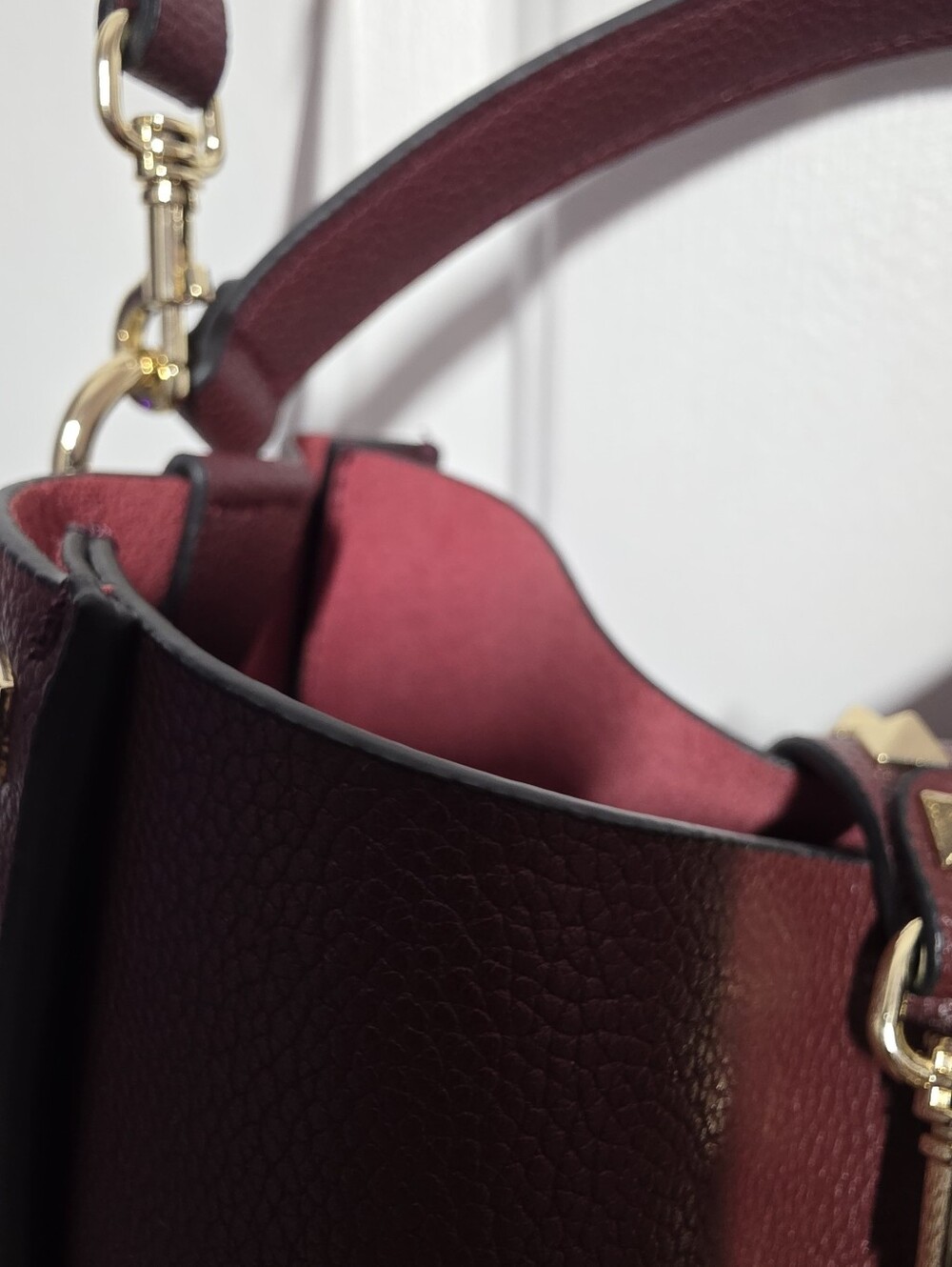 Studded Burgundy Leather Bucket Bag - Picture 8 of 16